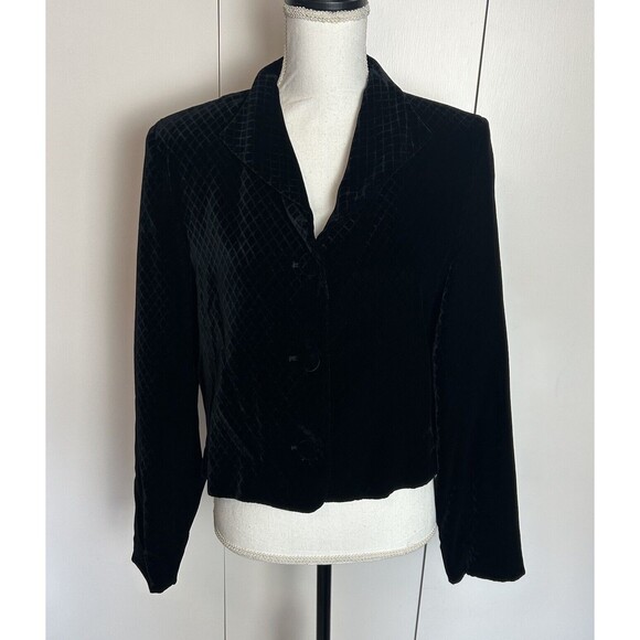 Talbots Vintage Blazer Jacket Women's Sz 12 Black Velvet 3 Button Lined USA - Picture 1 of 7